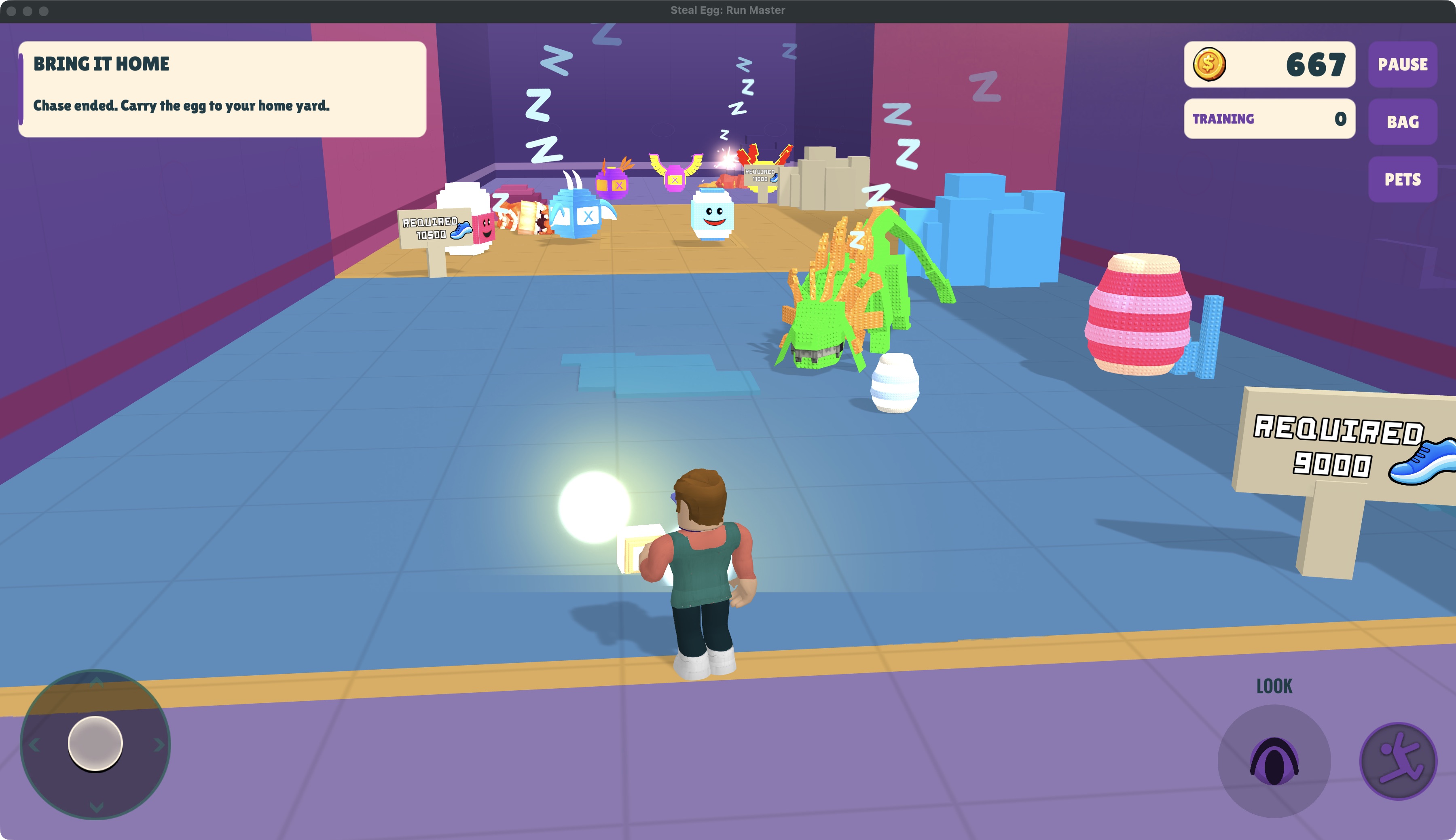 Actual gameplay: Bring it home. The objective updates after leaving a guardian’s territory. Return the egg to your home yard. Captured from the desktop game build.